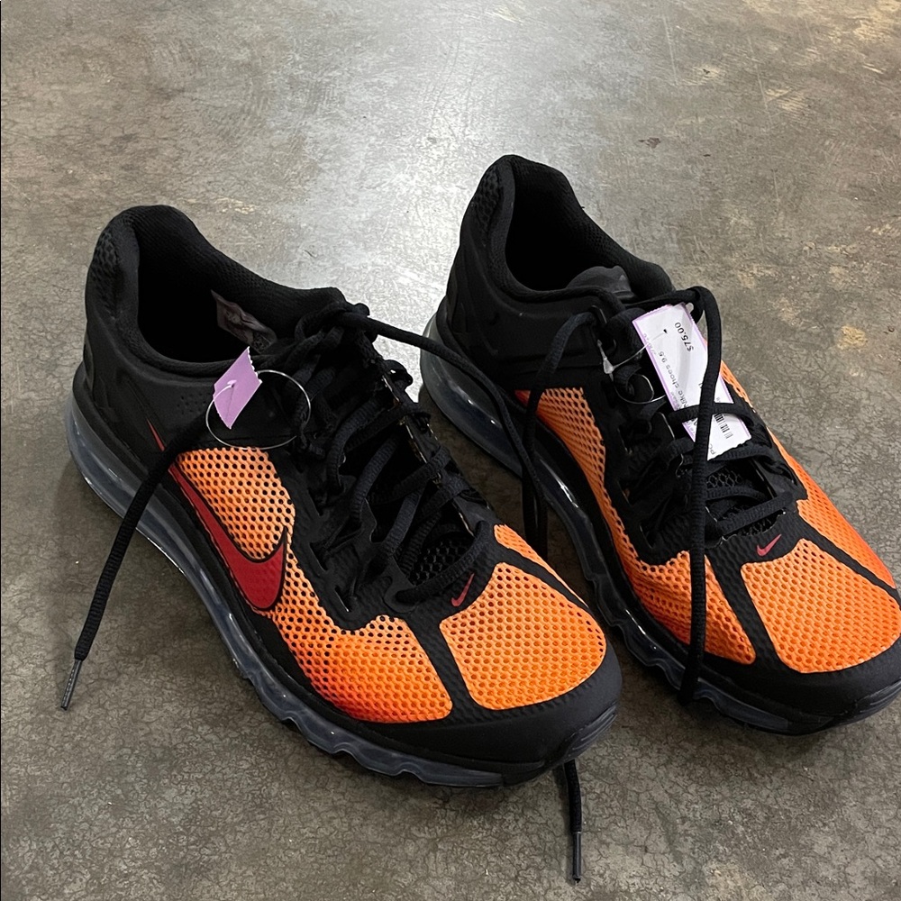 Nike Black and Orange Mesh Running Shoes with Red Swoosh